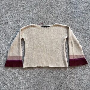 Parrish LA Sky Merino Wool Alpaca Blend Bell Sleeve Sweater Womens XS Cream